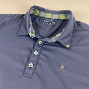 William Murray Polo Shirt Mens 2XL Blue Golf Performance Plaid Trim Short Sleeve